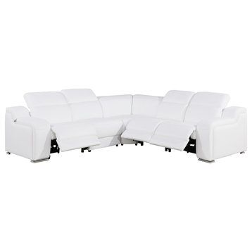 Marco-5-Piece, 3-Power Reclining Italian Leather Sectional, White