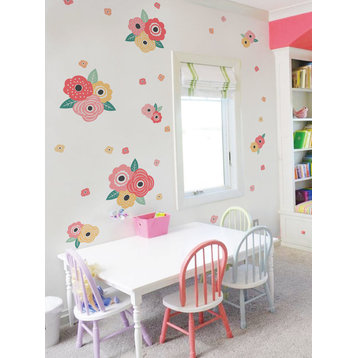 Kids Flower Vinyl Wall Sticker, Summer Red and Yellow Blooms