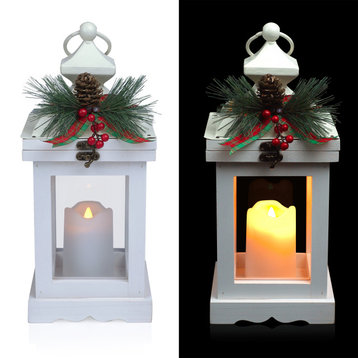 White Christmas Lantern with LED Candle