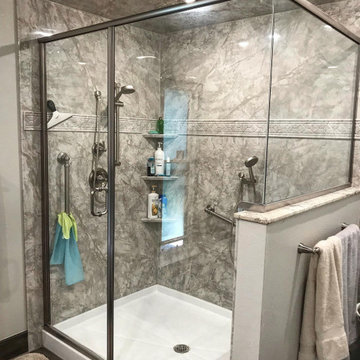 Pompeii Marble Smooth walls w/ high pony wall shower
