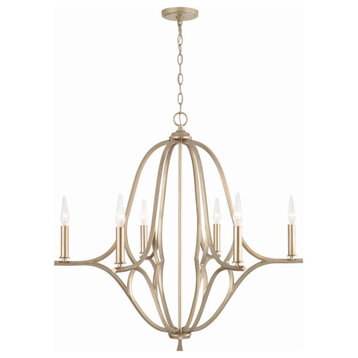 Claire Six Light Chandelier, Brushed Champagne