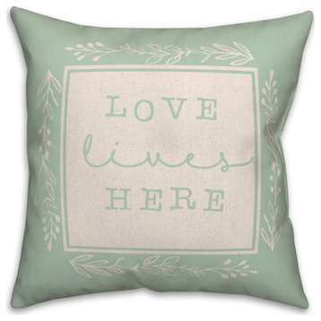 Love Lives Here On Mint Linen 2 18x18 Spun Poly Pillow