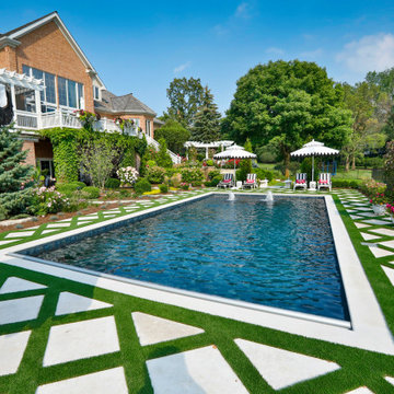 North Barrington, IL Rectilinear Swimming Pool with Geometric Parquet-style deck