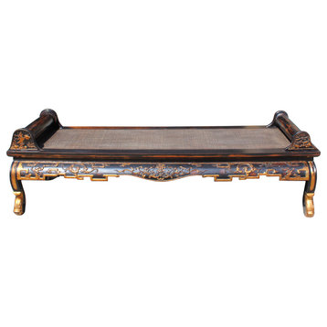 Chinese Fujian Style Golden Dragon Motif Day Bed Chaise Bench Hcs5758