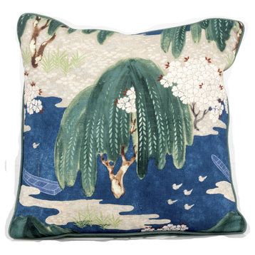 Thibaut Willow Tree Pillow Cover, Chinoiserie Pillow Cover, Navy, 20x20