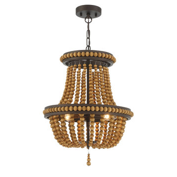 3-Light Lantern Empire Chandelier With Beaded Accents, Oil Rubbed Bronze