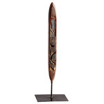 Cyan Design - Javelin Sculpture - Tall and narrow, this Javelin sculpture features carved accents. Crafted in wood with a rustic, natural finish, the sculpture rests in a metal stand with an understated matte black finish.