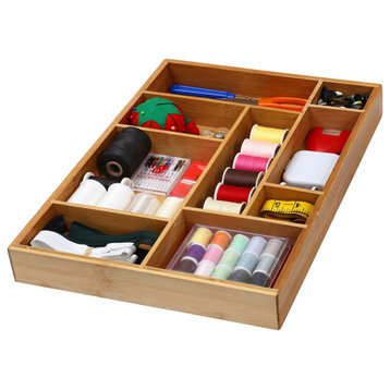 YBM HOME Bamboo Drawer Organizer with 9 Compartment Organization Tray