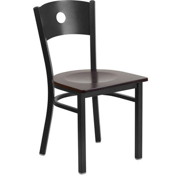 HERCULES Series Black Circle Back Metal Restaurant Chair, Walnut Wood Seat