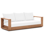 Meridian Furniture - Tulum Waterproof Fabric Upholstered Outdoor Sofa, Off White - Make this Tulum teak outdoor patio sofa the go to spot for relaxing and entertaining guest in your outdoor space. This sofa features resilent water resistant white fabric making it the perfect spot to rest your feet and enjoy the company of friends or family while you take in the sunrise. Teak construction makes it a tough addition for the patio or porch and gives it the longevity and durability it needs to weather the elements with beautiful ease. Pair it with other items from the Tulum collection for a look that impresses from every angle.