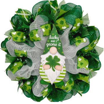 St Patricks Day Lucky And I Gnome It Handmade Deco Mesh