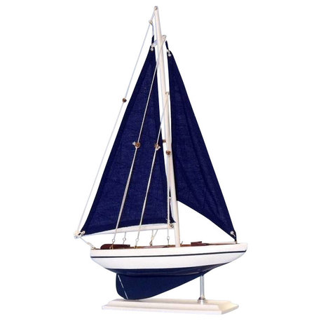 Pacific Sailer, Wood Sailing Boat Model, Blue Sails, 17", Blue