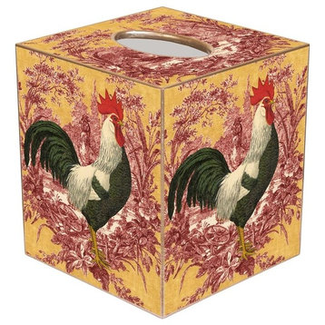 TB169-RR Rooster on Red and Gold Toile Tissue Box Cover