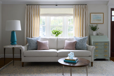 Beach style living room photo in New York
