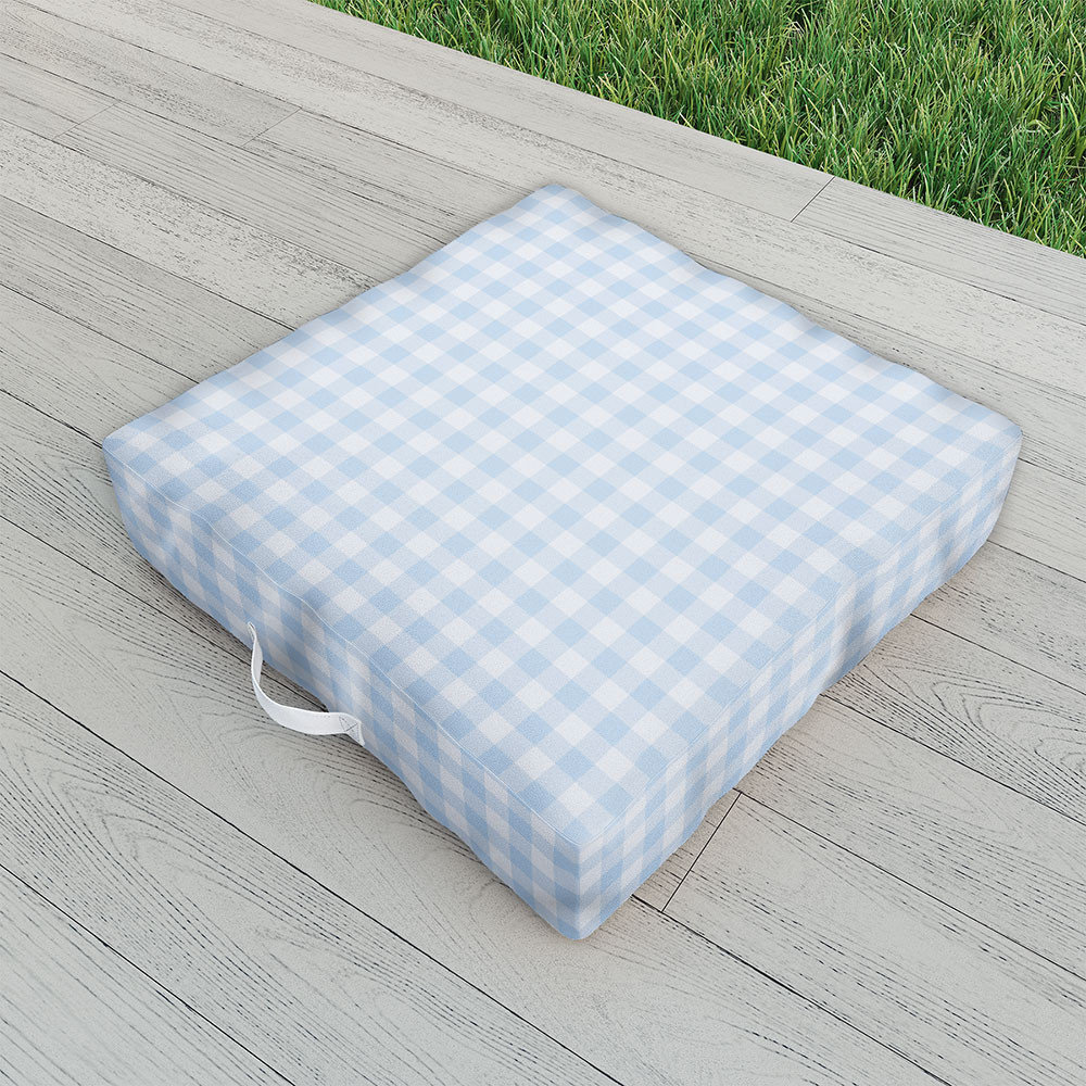 Colour Poems Gingham Pattern Blue Outdoor Floor Cushion - Farmhouse ...