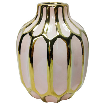 Ceramic Vase 8" Blush/Gold