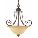 Trans Globe Lighting - Laredo 19" Pendant - The Laredo Collection supplies ample lighting for your daily needs, while adding a layer of Spanish style to your home's decor.  It is perfect for adding a warm glow to a variety of interior applications.  The Laredo 19" Pendant has a graceful Crushed Stone glass shade and will complement any decor style.  An Antique Bronze finished metal frame with soft scrolled details holds the bell shaped glass shade, bringing new style to classic appeal.  A decorative chain is included for hanging.  The Laredo Collection includes a wide offering of matching indoor light fixtures, giving it added flexibility for use in any home.