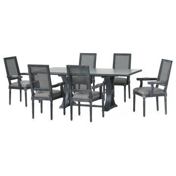 Zentner French Country Wood & Cane 7-Piece Expandable Dining Set, Gray/Gray
