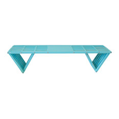 GloDea Backless Wood Bench, 72", Turquoise Tint