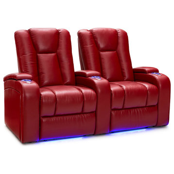 Seatcraft Serenity Leather Home Theater Seating Power Recline, Red, Row of 2