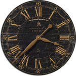 Uttermost - Uttermost Bond Street 18" Black Wall Clock - Laminated Clock Face With A Weathered, Crackled Look. Requires 1-AA Battery.