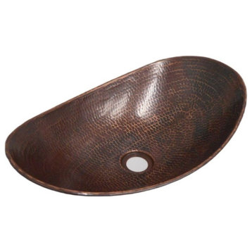 18" Oval Canoa Copper Vessel Bathroom Sink with Brushed Sedona Accents