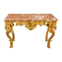 Gilded Gold Console Table with Marble Top - Console Tables