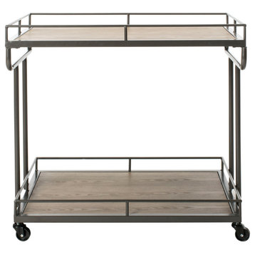 Safavieh Dawson 2 Tier Rect Bar Cart, Rustic Oak/Gunmetal