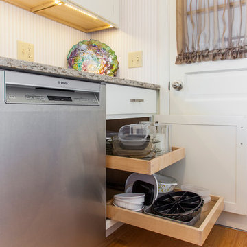 White Painted Shaker Galley Kitchen with Quartz countertops