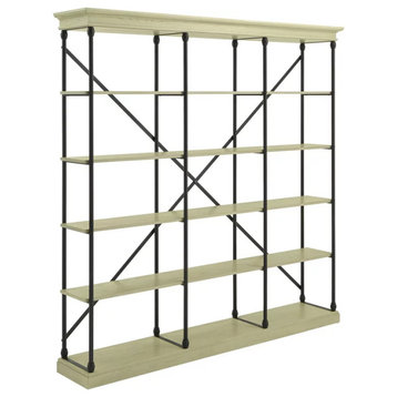 Industrial Bookcase, Triple Poplar Wood Shelves With X-Back Support, Ivory White