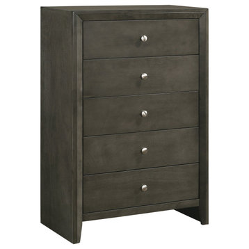 Tall Dresser, Hardwood Frame With 5 Drawers & Silver Finished Knobs, Mod Gray