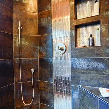 Large Walk-In Shower with Metal Accents