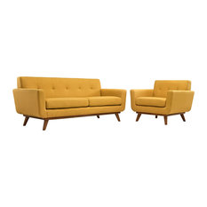 Modern Contemporary Armchair and Loveseat, Citrus Fabric, 2-Piece Set