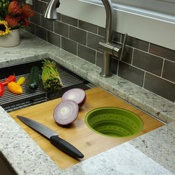 15" Bamboo Cutting Board with Silicone Colander  &bull; Accessories &bull; Create Good Sin - Kitchen Products