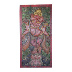 Mogulinterior - Consigned Vintage Carved Ganesha God of  Wealth, Property Barn Door Wall Panel - Wall Accents
