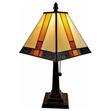 15" Tiffany Amber and Black Mission Style Table Lamp