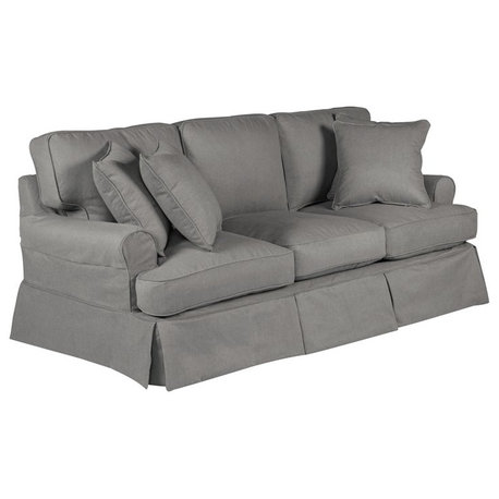 Sunset Trading Horizon T-Cushion Fabric Slipcovered Sofa in Gray