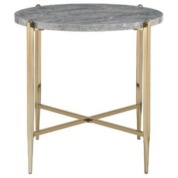 End Table, Faux Marble and Champagne Finish