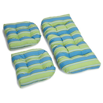 U-Shaped Spun Polyester Tufted Settee Cushion Set, Set of 3, Tropez Green