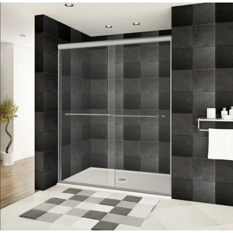 Modern Bypass Shower Doors Ultra-A by LessCare, Brushed Nickel, 56-60"x76"