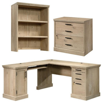 Home Square 3-Piece Set with L-Shaped Desk Library Hutch & Lateral File Cabinet