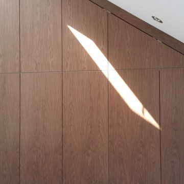 wardrobe in dressing room - ( loft ) , walnut veneer finish