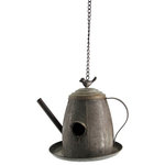 Zaer Ltd - Hanging Galvanized Teapot Birdhouse & Feeder "Fat Kettle" - Few things will add more country charm to a home than these galvanized birdhouse feeders. Shaped in different "teapot" like styles (ex. kettle, oil can, conventional teapot, etc.), there's a birdhouse for everyone. Each is made out of galvanized metal making them safe for the outdoors and inclement weather. The functionality, quality, and beauty of these pieces have made these a best seller.