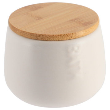Bath D Dolomite Round Cotton Box White-Bamboo Top, White/Bamboo