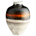 Cyan Design - Indian Paint Brush Vase #2 - A classic urn silhouette and beautiful painting create a stylish look for this transitional ceramic vase. In shades of black and white with rich gold accents, the vase features an abstract motif with southwestern flair.