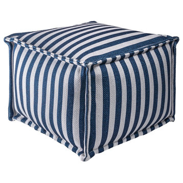 nuLOOM Abie Printed Striped Indoor/Outdoor Pouf, Blue