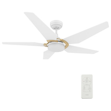 CARRO Smart Voice Control Ceiling Fan with Dimmable LED Light and Remote, White, 52" Downrod
