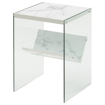 Convenience Concepts SoHo End Table in Faux White Marble Wood Finish