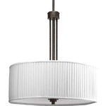 Progress Lighting - Progress Lighting 3-Light Pendant White Pleated Linen Shade, Espresso - Three-light Pendant - Stem Mount. Highlighted by modern drum shades in cream linen fabric with soft side pleats. Finished in Espresso, this traditionally rooted design is where classic vintage styling meets minimalistic lines.
