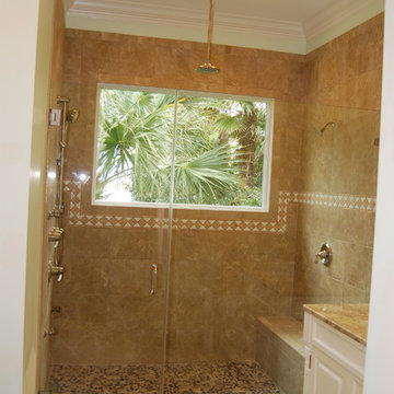 Master Bathroom, Honed and Polished Travertine, 1/16" joint spacing